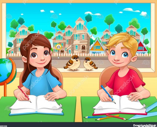 دانشجویان جوان پسر و دختر در کلاس درس تصویر برداری کارتونی 1405320