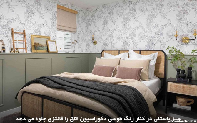 رنگ طوسی برای اتاق خواب همراه با سبز پاستلی