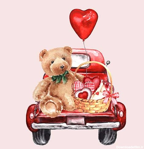 وکتور لایه باز کامیون روز ولنتاین با خرس عروسکی و بادکنک ...