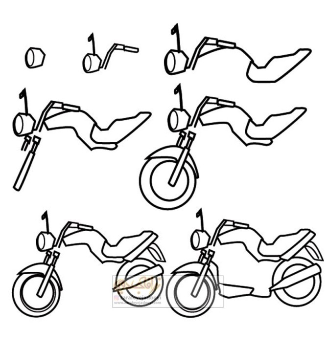 آموزش قدم به قدم نقاشی ساده موتورسیکلت