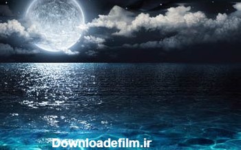 عکس دریای آرام در شب مهتابی sea moon night wallpaper