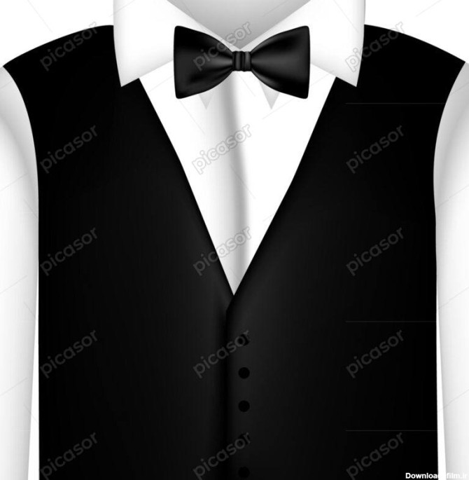 وکتور جلیقه و لباس مردانه با پاپیون مشکی - وکتور ست لباس رسمی مردانه