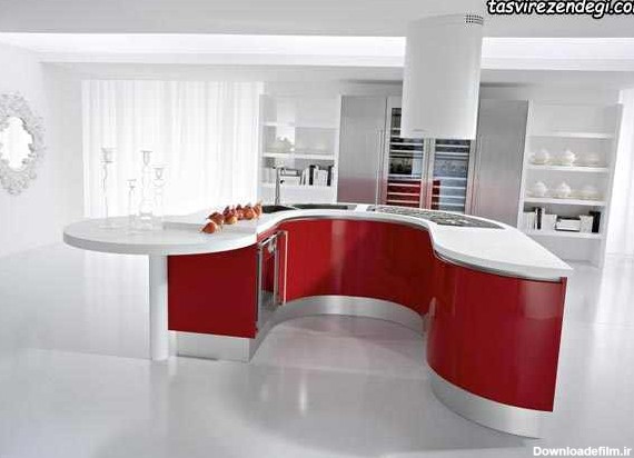 دکوراسیون آشپزخانه سفید و قرمز