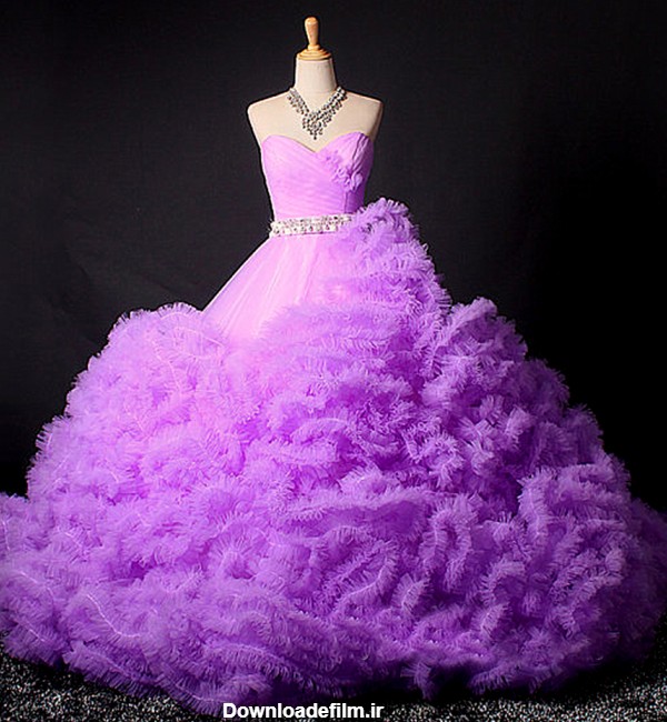 لباس عروس بنفش با دامن پف دار violet wedding dress