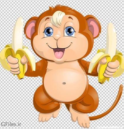 دانلود کاراکتر کارتونی بچه میمون موز به دست (دوربری شده با ...