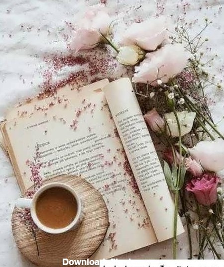 عکس پروفایل کتاب و گل و قهوه
