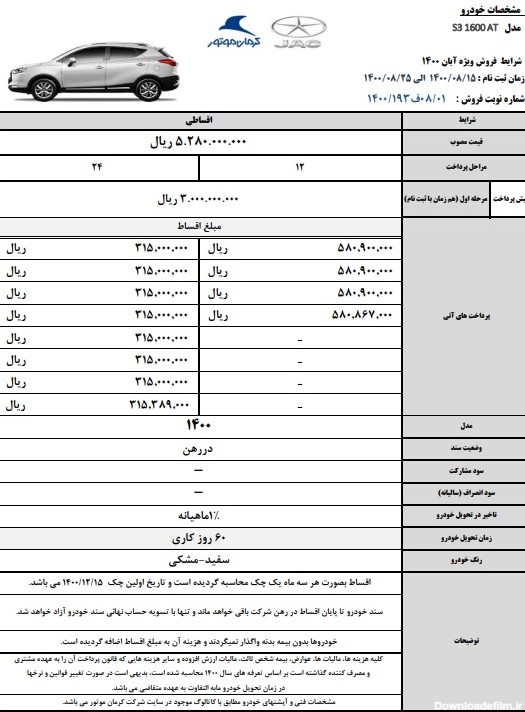 آغاز فروش اقساطی جک S3 اتوماتیک ویژه آبان (+ جدول و مشخصات خودرو)