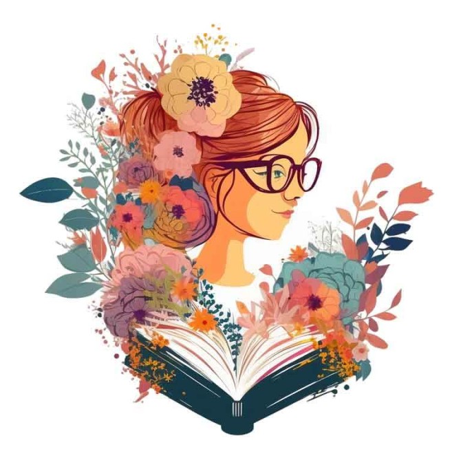 دانلود طرح دختر عینکی کتاب به دست و گل های رنگی