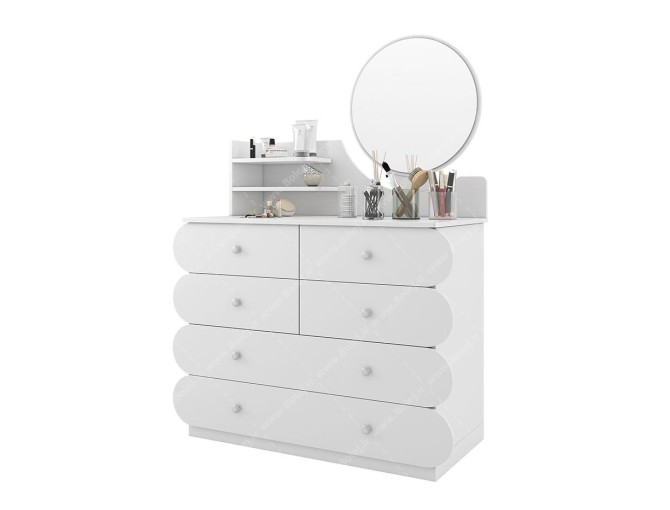 خرید میز آرایشی اسپرت ساده 6 کشو آینه گرد سفید TM 114 با ...