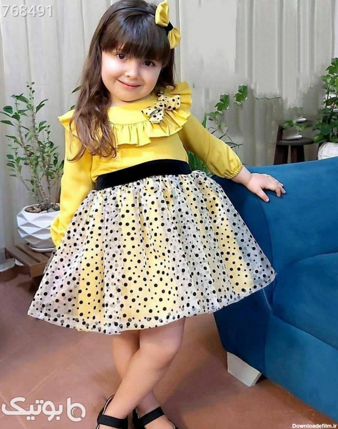 شومیز دامن خالدار برای دختر خانم های ناز زرد لباس کودک دخترانه