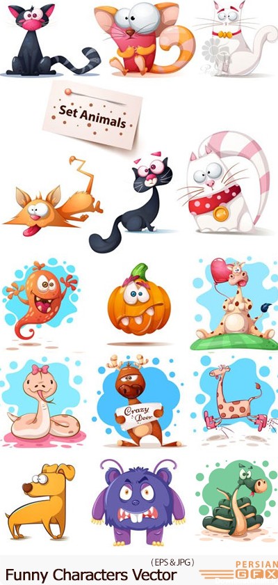 دانلود وکتور حیوانات کارتونی بامزه - Funny Characters Vector Graphics