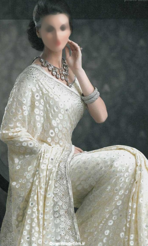 عکس لباس هندی ساری سفید پولک دار