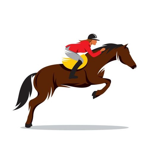 ورزش سوارکاری پسری با اسب پرش از موانع تصویر کارتونی جدا شده در پس ...