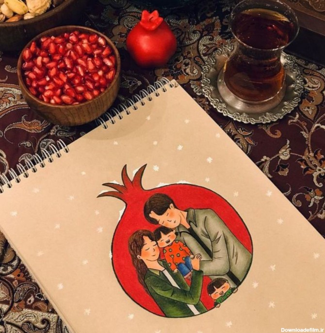 عکس هنری نقاشی انار شب یلدا مود | تاوعکس