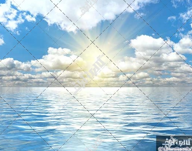 تصویر باکیفیت منظره طلوع خورشید،دریا،آسمان آبی