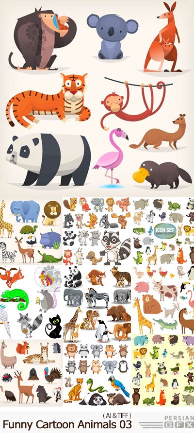 دانلود مجموعه وکتور حیوانات کارتونی بامزه - Vectors Funny Cartoon Animals 03