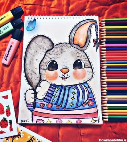 خرید و قیمت تابلوی نقاشی خرگوش تپلی کارشده با مدادرنگی از غرفه ...