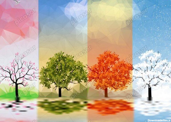وکتور 4 فصل وکتور درخت در فصول مختلف - وکتور فصلهای تابستان زمستان پاییز و بهار
