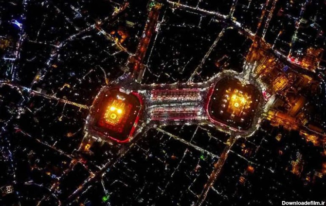 تصویر هوایی از بین الحرمین در شب