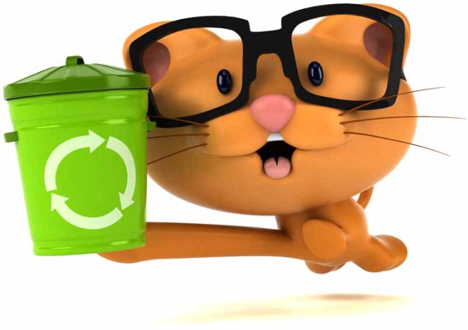 عکس کارتونی گربه و سطل بازیافت