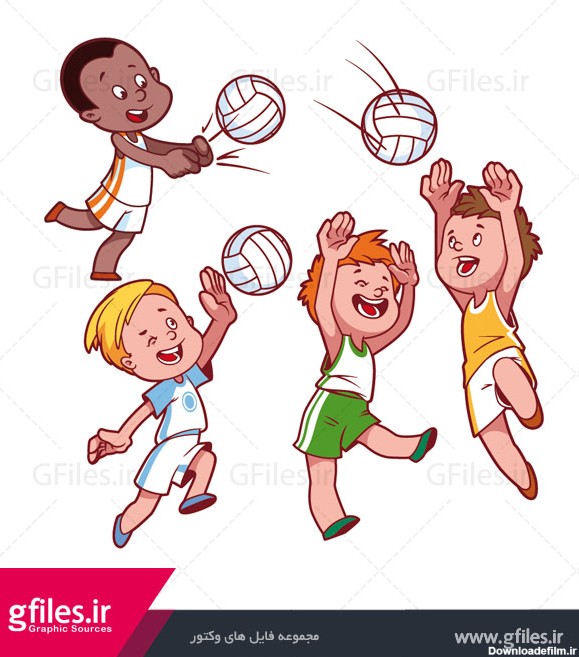 مجموعه کاراکترهای کارتونی بازی والیبال بچه ها با دو پسوند eps و ai ...