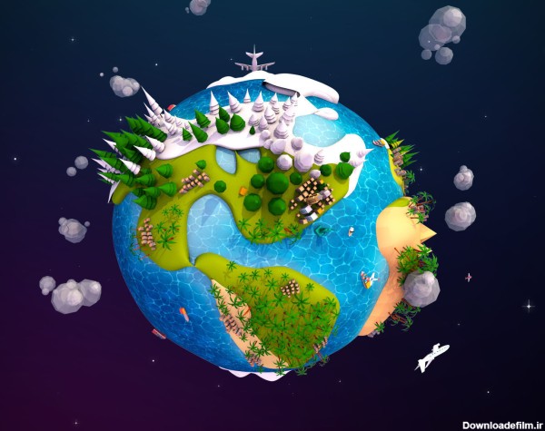مجموعه مدل سه بعدی کارتونی کره زمین با استایل Low Poly - مغزابزار