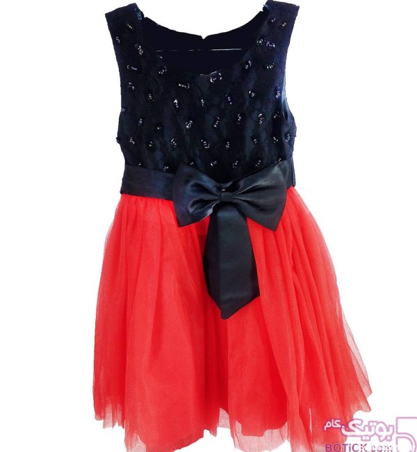 لباس مجلسی دخترانه مدل پوکلی مشکی قرمز از فروشگاه شکوفه | بوتیک