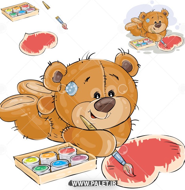 دانلود وکتور خرس قهوه ای در حال نقاشی