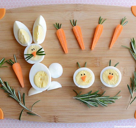 تزیین تخم مرغ پخته به شکل خرگوش و آدم برفی