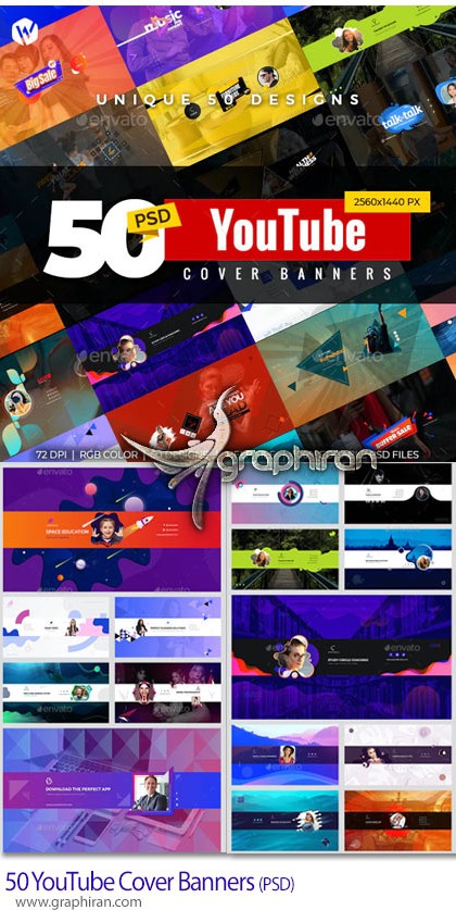دانلود 50 طرح بنر کاور کانال یوتیوب PSD لایه باز YouTube ...