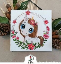 خرید و قیمت تابلو نقاشی اسب تک شاخ (یونیکورن) با حلقه گل | ترب