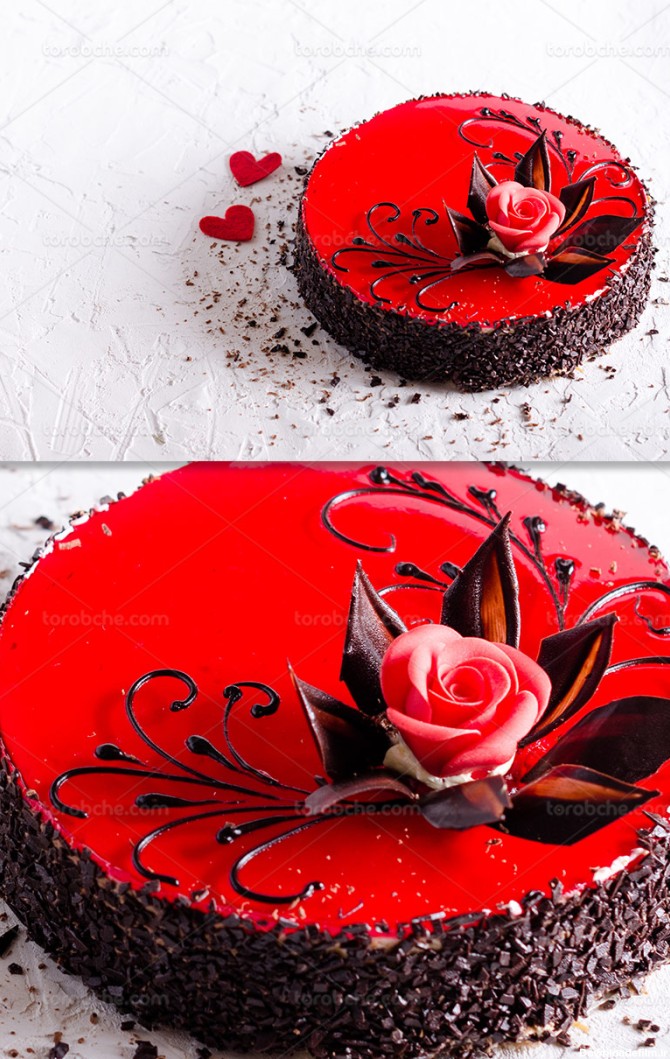عکس کیک تولد شکلاتی قرمز - گرافیک با طعم تربچه - طرح لایه باز