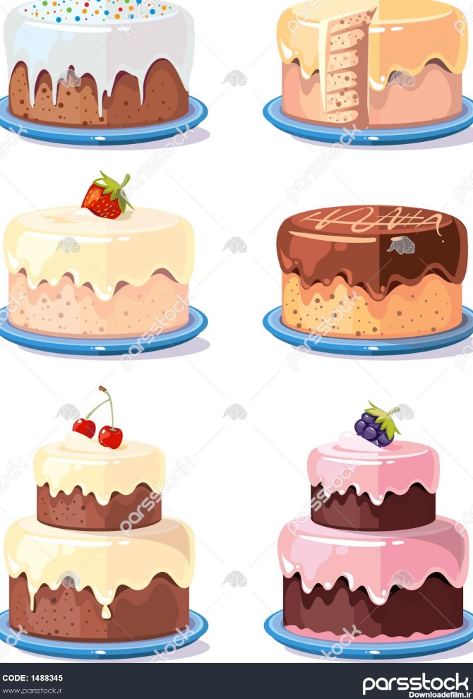 وکتور کیک های خوشمزه وکتور کیک در سبک کارتونی کیک تولد با ...