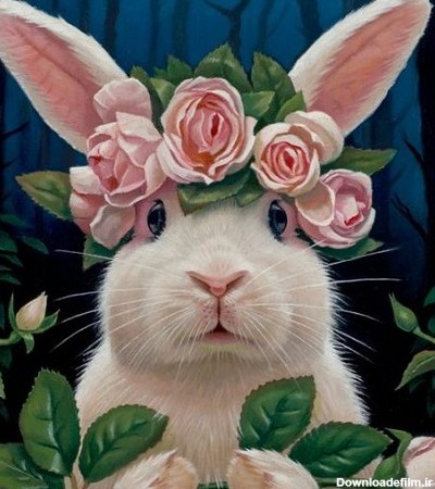 عکس کارتونی خرگوش با تاج گل