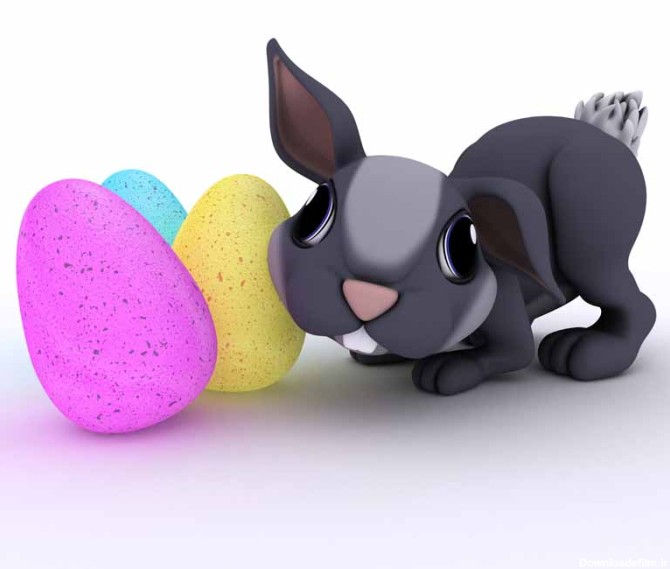 عکس سه بعدی خرگوش و تخم مرغ های رنگی