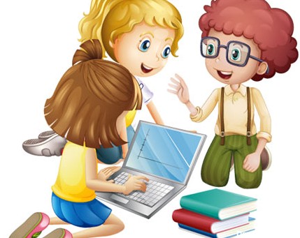 دانلود وکتور بچه های مدرسه در حال جستجوی اینترنتی و تحقیق درسی