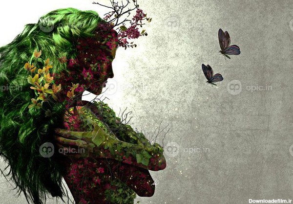 دانلود والپیپر زنان طبیعت گل پروانه پروانه آثار هنری | اوپیک