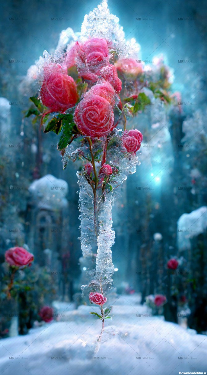 عکس گل رز روی برف
