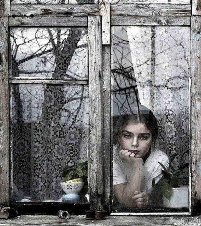 عکس دختر پشت پنجره بارانی