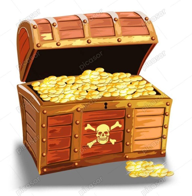 وکتور صندوقچه گنج دزدان دریایی و سکه های طلا