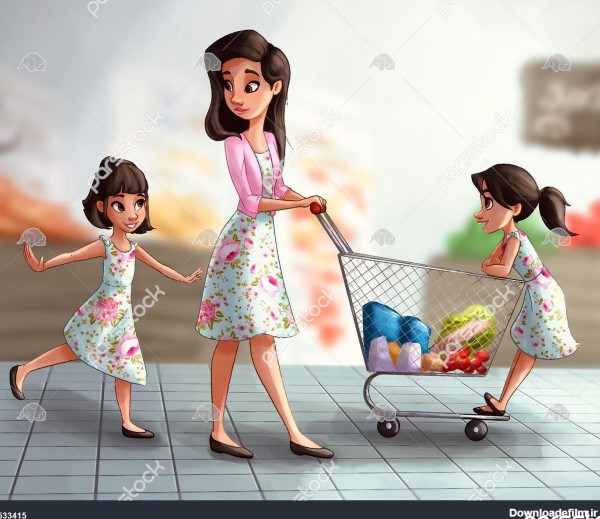 عکس کارتونی مادر و دو دختر