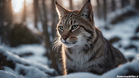 گربه ای وحشی در جنگلی در کوهستان