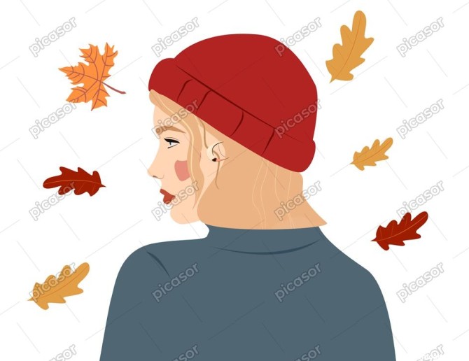 وکتور دختر جوان از پشت سر با کلاه قرمز در پاییز » پیکاسور