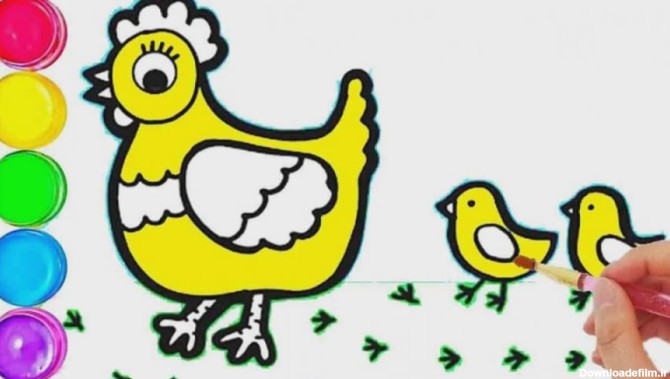 آموزش نقاشی به کودکان - نقاشی مرغ و جوجه