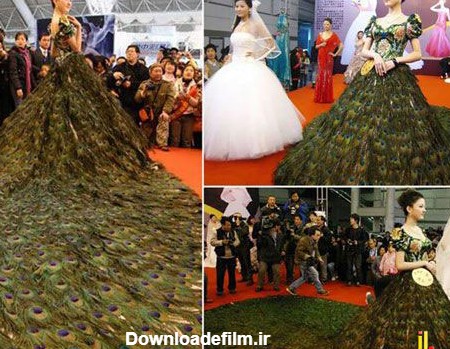 لباس عروس با ۳۰۰۰تا پر طاووس - عکس ویسگون