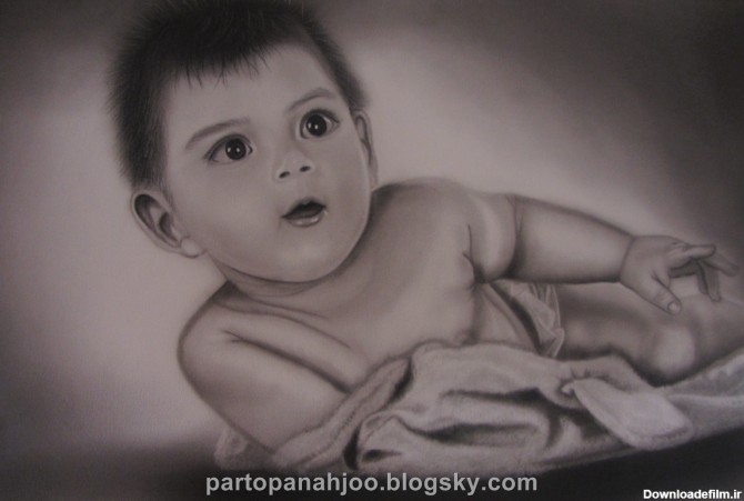 طراحی سیاه قلم پسر نوزاد(کنته) - سیاه قلم و نقاشی های پرتو پناه جو