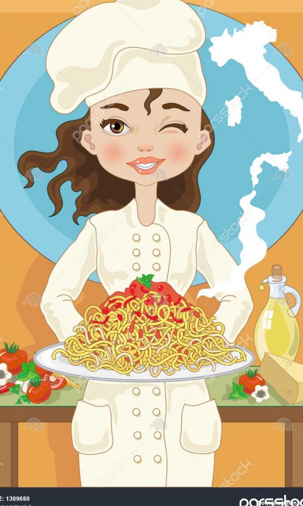آشپز زن با اسپاگتی 1309680