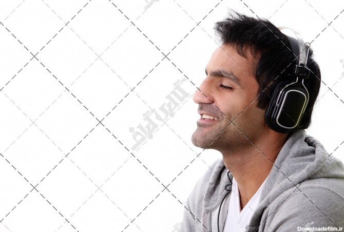 عکس مرد درحال گوش دادن به موزیک با هدفون