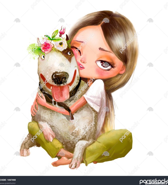 دختر کارتونی زیبا با یک سگ 1467098