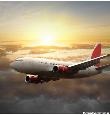 عکس هواپیما بر فراز ابر های سفید در زیر نور خورشید به فرمت jpg